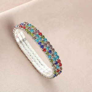 Colorful Rhinestone High Elastic Claw Chain Handmade Bracelet